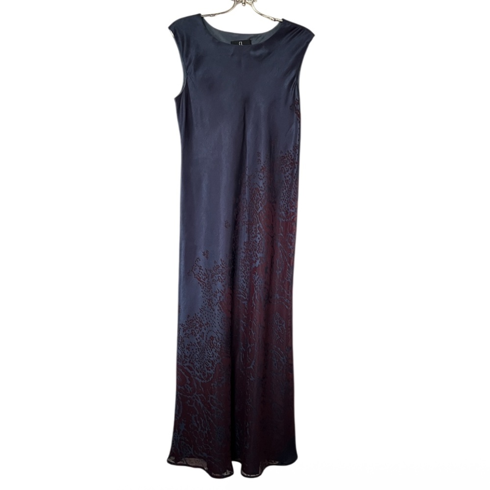 Carole Little Blue Maxi Dress with Brown Sheer Lace Size 12